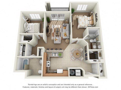 2 Bedroom 2 Bathroom Floor Plan at Siena Villas Apartments, Orem, UT, 84097